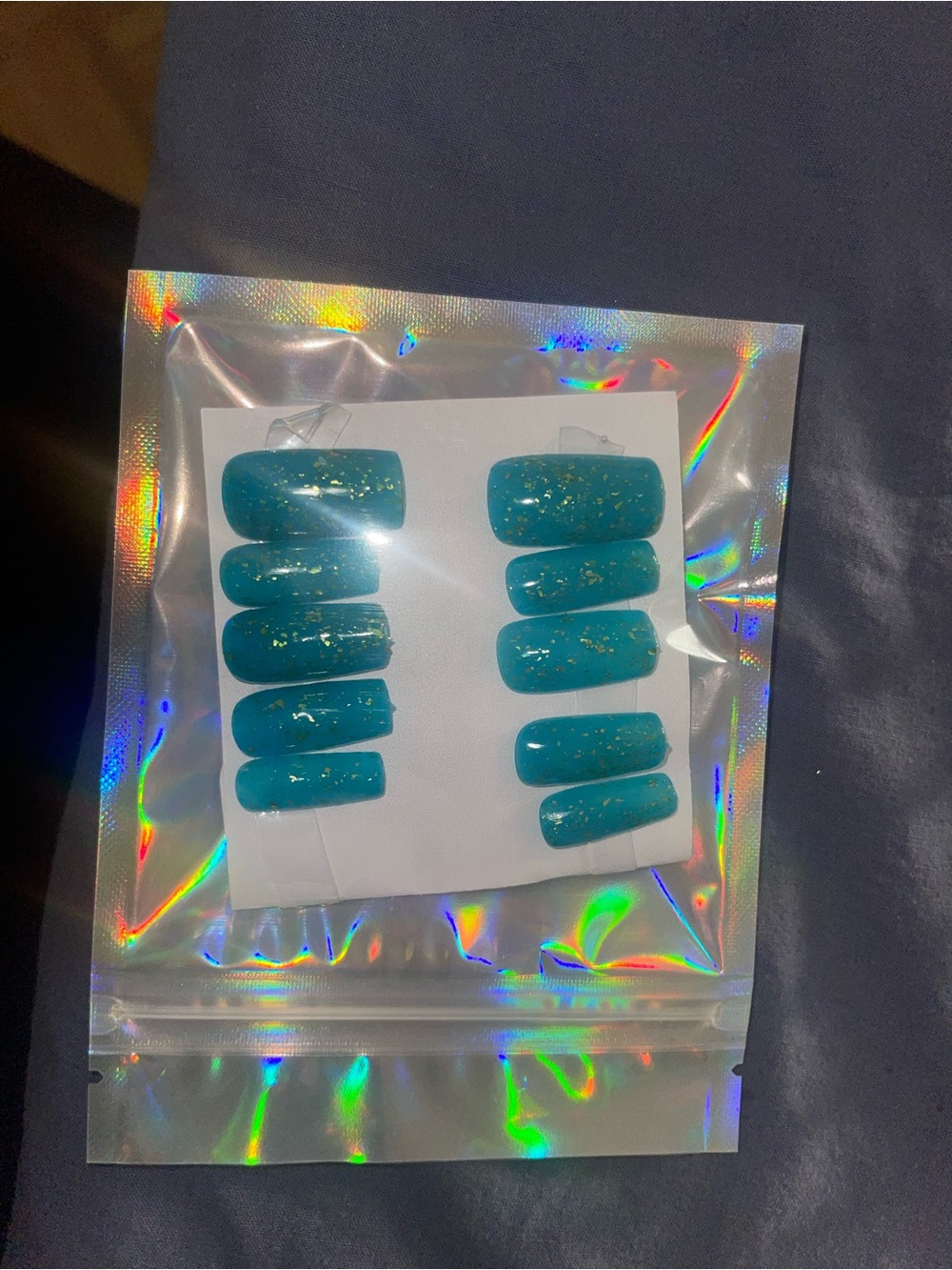 Teal Glitter Press-On Nails - Unbranded